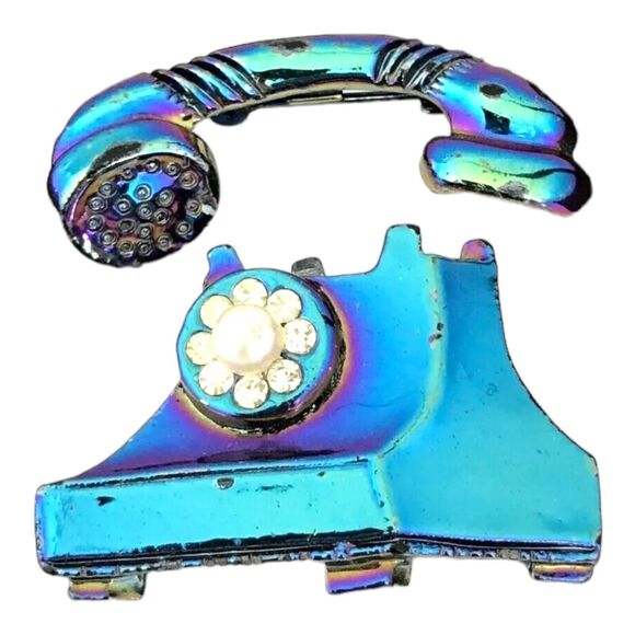 Vintage Pin Two Piece Telephone Retro Funky  1A - Picture 1 of 2